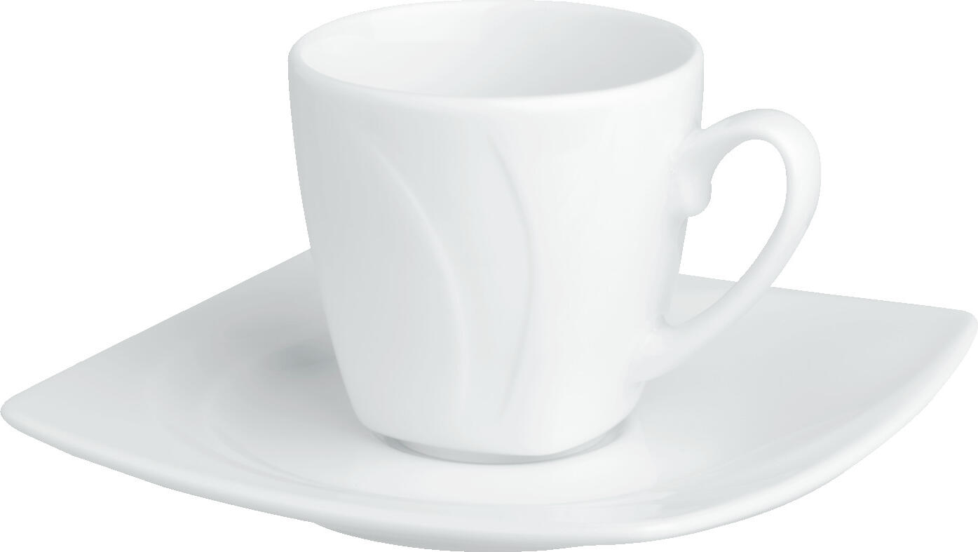 Vega Vilano Espresso Saucers, Set of 6, White Square Porcelain, 12x12 cm, Dishwasher and Microwave Safe, Modern Classic Tableware