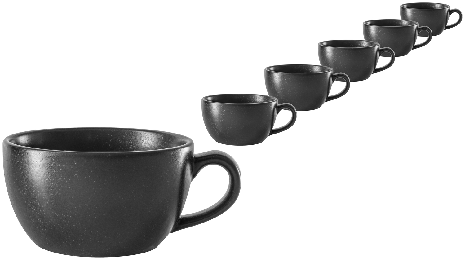Vega Lusini Masca Coffee Cup Set of 6, 200ml Black Porcelain, 95 x 55 mm, Stackable, Dishwasher and Microwave Safe for Professional Coffee Shops
