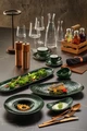 Set de 6 piese Farfurii Adânci VEGA Black Reef, Porțelan 23 cm, Glazură Întunecată Verde/Negru, Margine Lată, Rezistente la Șocuri și Zgârieturi