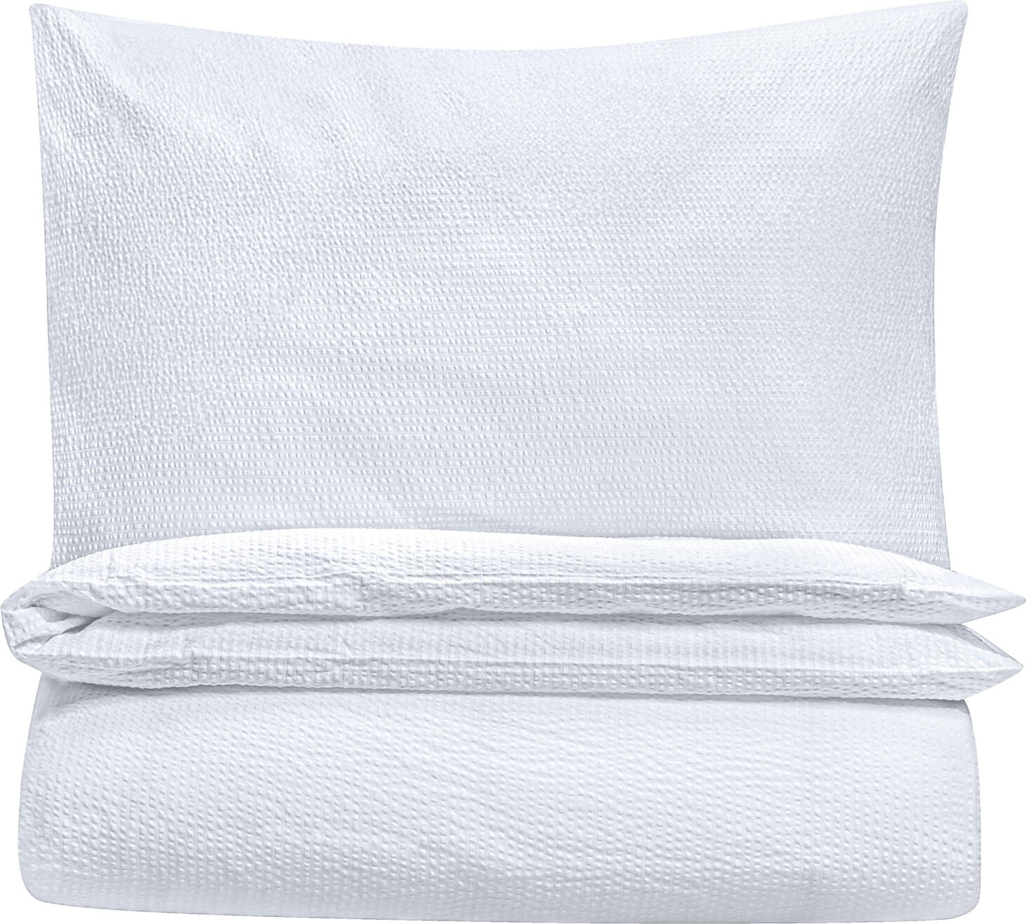 LUSINI Solutions GmbH Avellino Bed Linen Set of 2, 100% Cotton Seersucker, 135x200 cm Duvet Cover and 80x80 cm Pillowcase, White, OEKO-TEX Standard 100