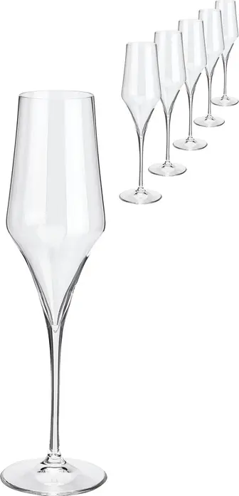 LUSINI Society Champagne Glasses, Crystal Glass Sparkling Wine Glass, 220 ml, 24.2 cm Height, Dishwasher-safe, Professional Gastronomy, Set of 6