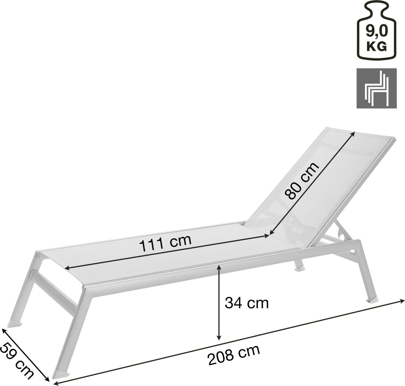 VEGA LUSINI Tailor Sun Lounger, Anthracite, Powder-coated Aluminum Frame, Ferrari Batyline Fabric, 4-Position Adjustable Backrest, 208x59x34 cm, Weather Resistant