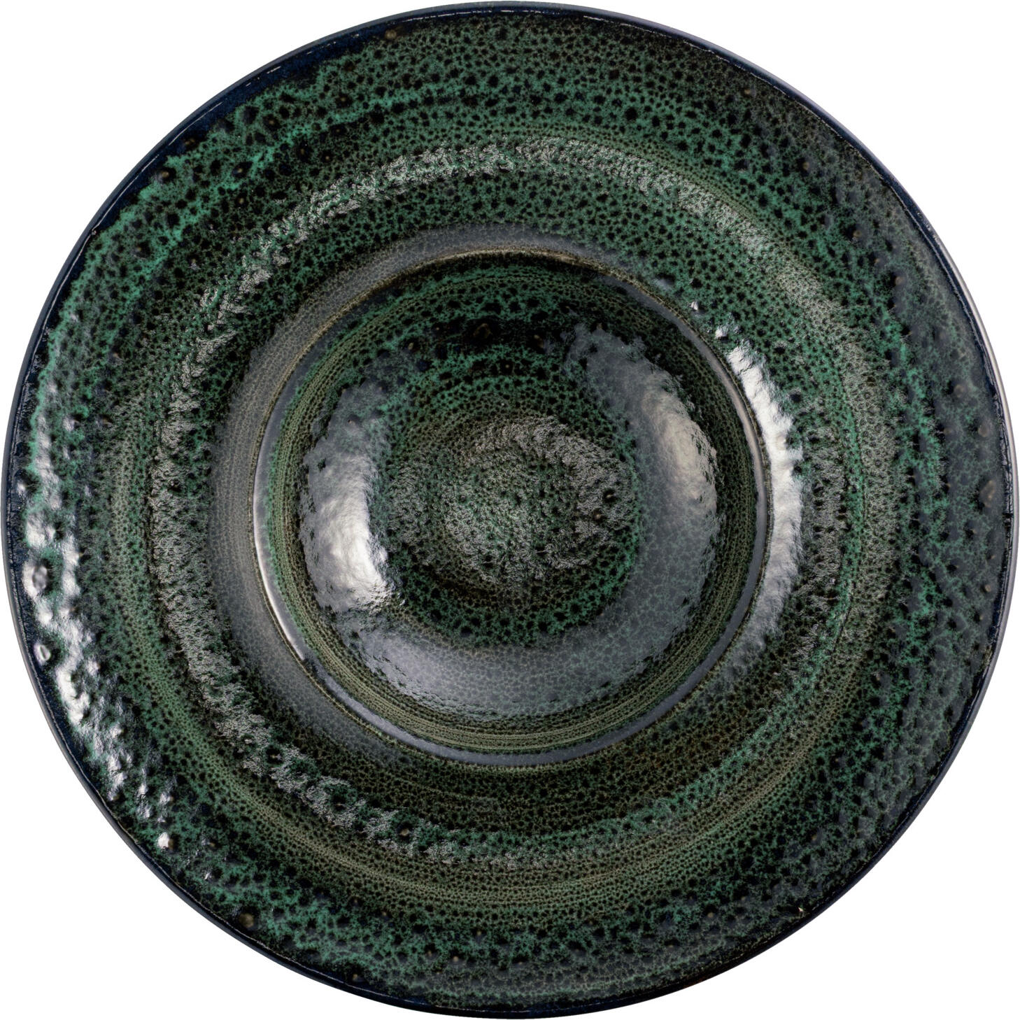 VEGA Black Reef Deep Plate Set of 6, 28.5 cm Porcelain Plates with Wide Rim, Hand-Painted Green-Black Glaze, Dishwasher and Microwave Safe