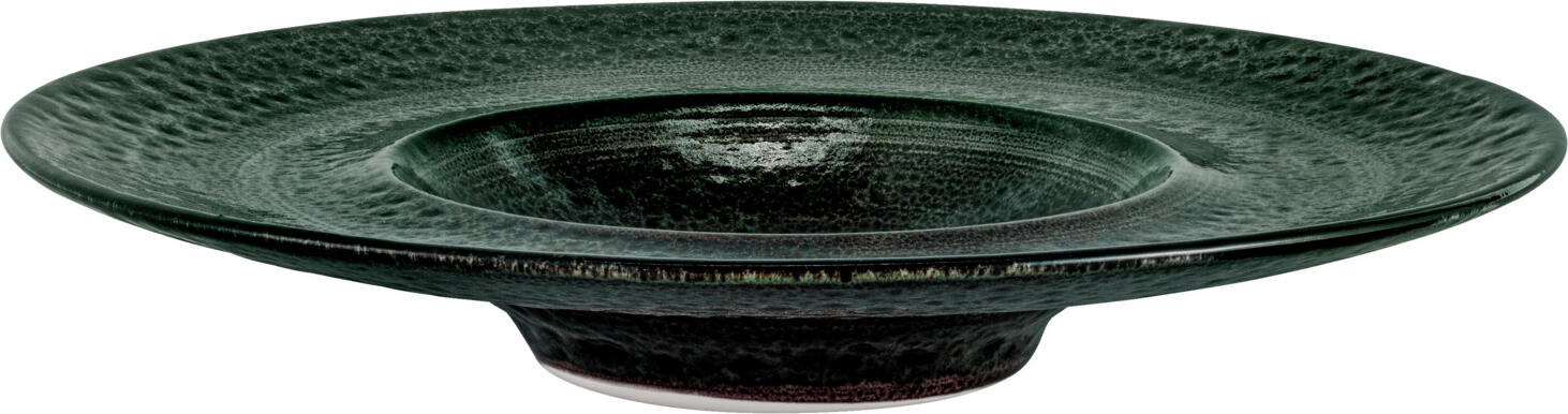 VEGA Black Reef Deep Plate Set of 6, 28.5 cm Porcelain Plates with Wide Rim, Hand-Painted Green-Black Glaze, Dishwasher and Microwave Safe