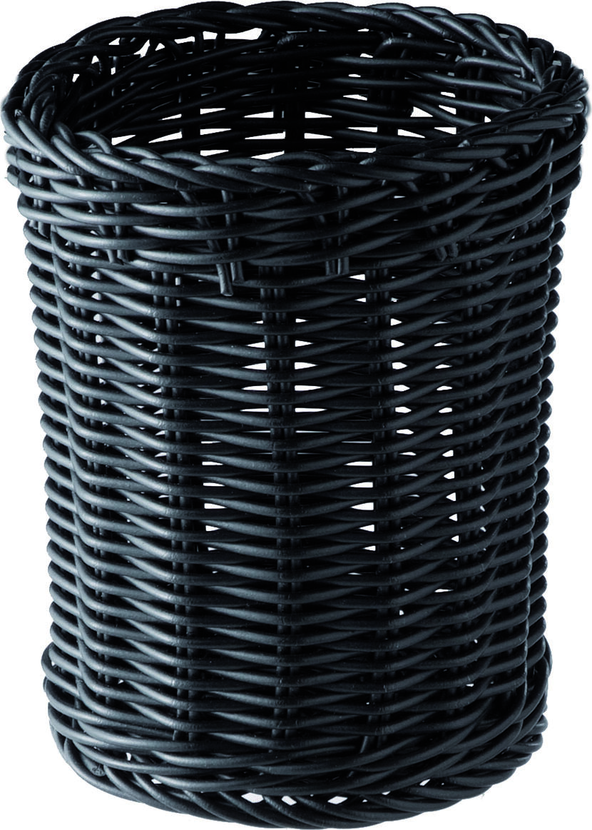 Cos pentru tacuturi APS Economic Round, Negru, recipient din polipropilena impletit manual, rezistent la spargere si lavabil in masina de spalat vase, 12x15 cm
