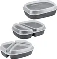 circ Reusable Menu Box Sample Set of 3 Pieces, Polypropylene Food-Safe Oval Containers with Lids, Grey, Stackable, -18 to 100 °C