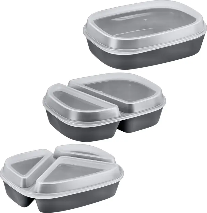 circ Reusable Menu Box Sample Set of 3 Pieces, Polypropylene Food-Safe Oval Containers with Lids, Grey, Stackable, -18 to 100 °C