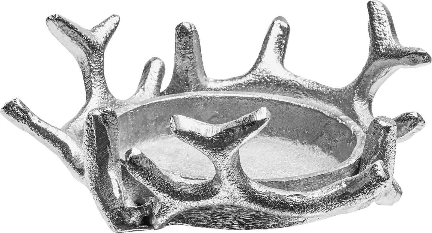 Suport de lumânare Vega Lilian, Formă de Corn, Aluminiu Turnat Aspect Inox, Argintiu, Diametru 12 cm, Înălțime 6 cm