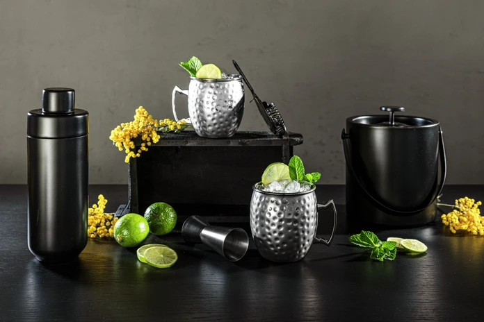 Кружка для коктейля Moscow Mule VEGA Glendale, 550мл, матовая нержавеющая сталь 18/10, кованая поверхность, 8.8x9.8 см