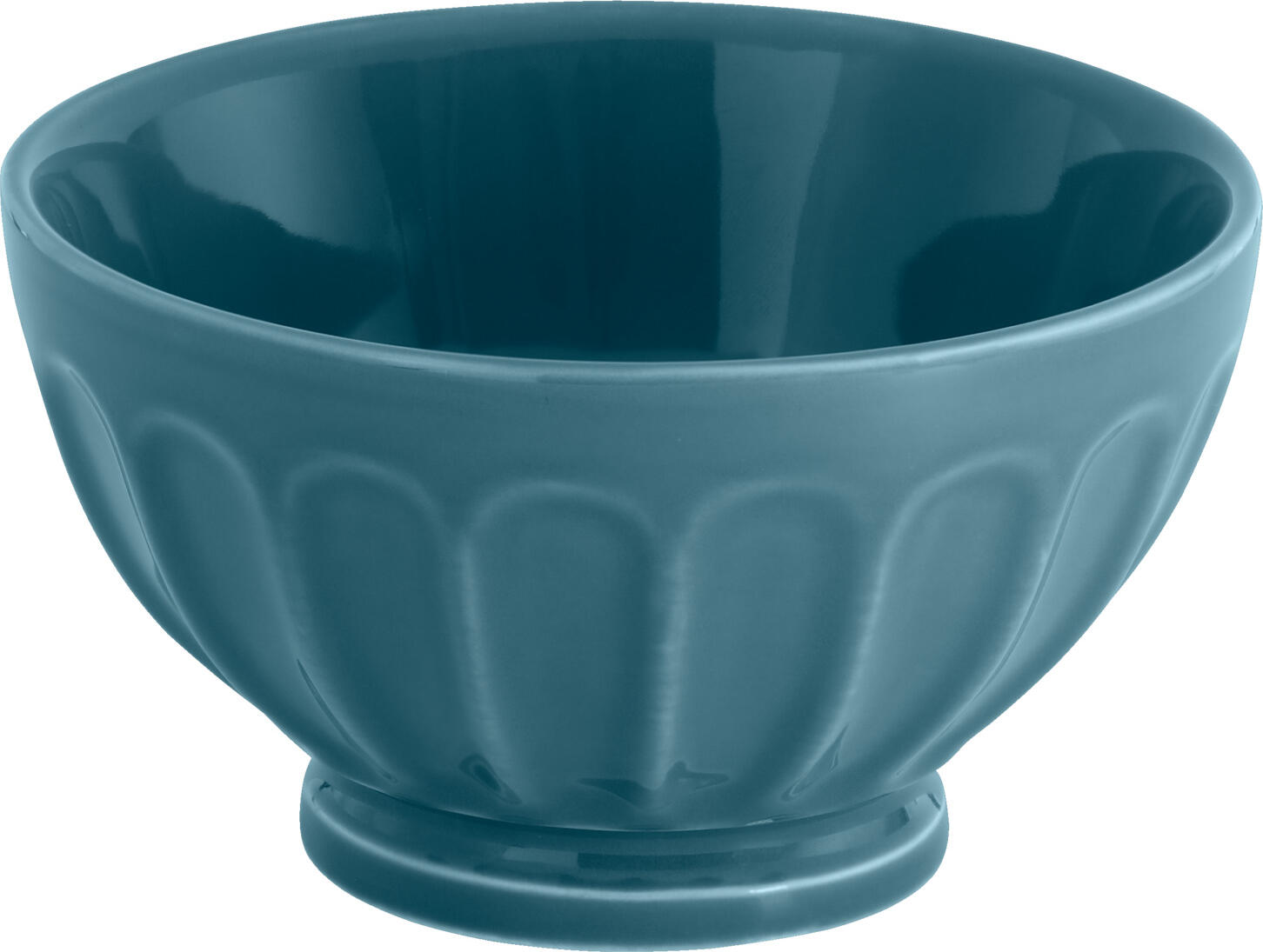 Set de 6 boluri din porțelan VEGA Bel Colore, Culoare Albastru, 460ml, Diametru 13.5cm, Exterior Canelat cu Baza Ridicata, Compatibile cu Mașina de Spălat Vase și Cuptorul cu Microunde