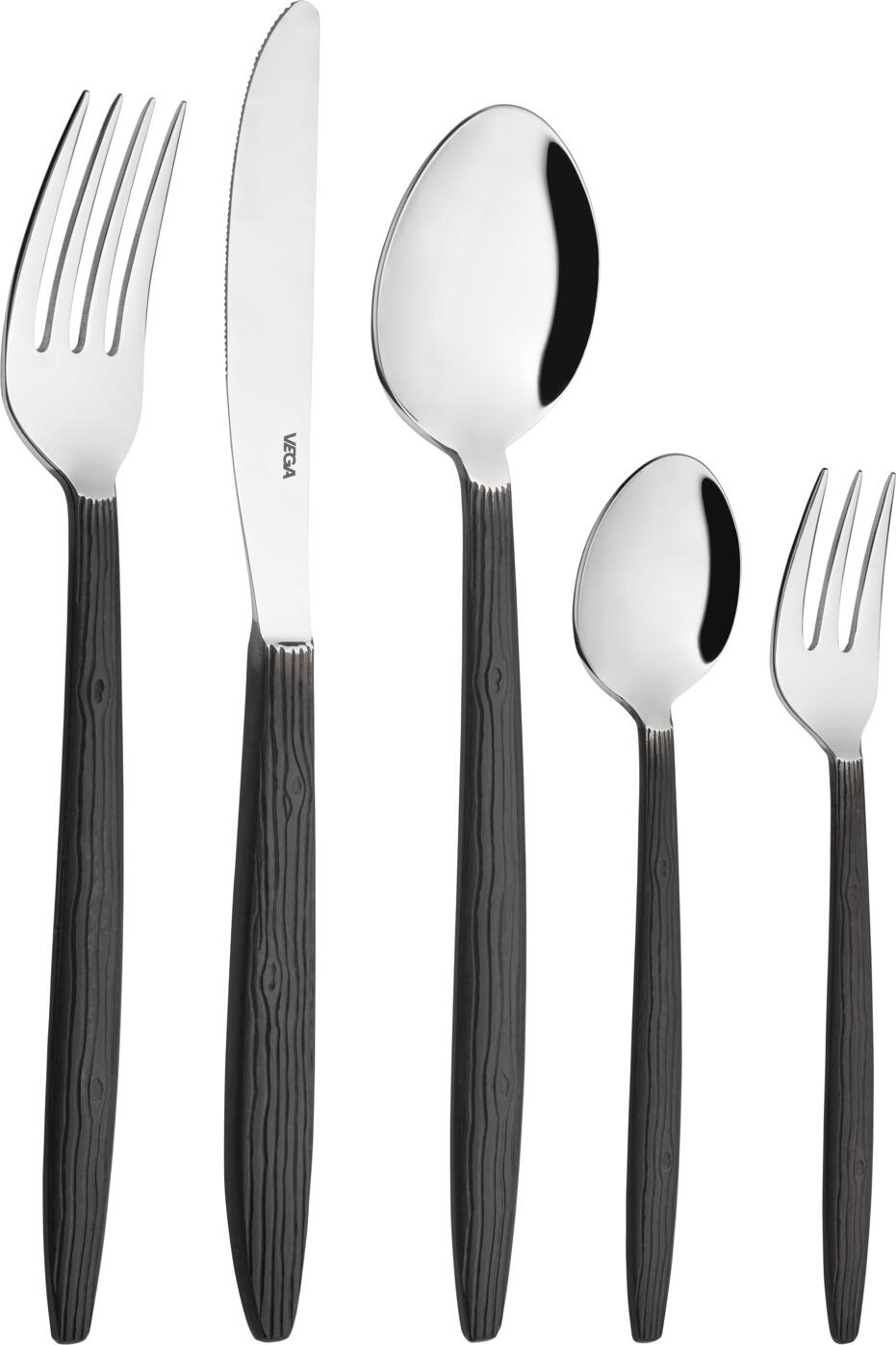 VEGA Kapstadt Table Knife Set of 12, 22.6 cm Chrome Stainless Steel 13/0 Rustproof, Black Natural Wood Look Handle, Dishwasher Safe, 1B Quality