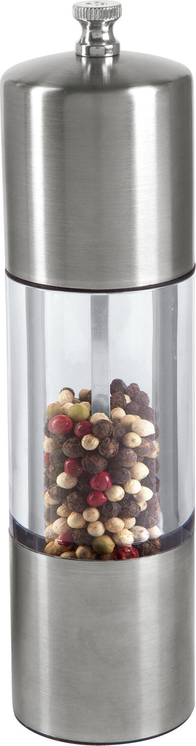 VEGA Moreno Pepper Mill, Stainless Steel and Acrylic, Carbon Steel Grinder, Silver, 4.8x18.5 cm