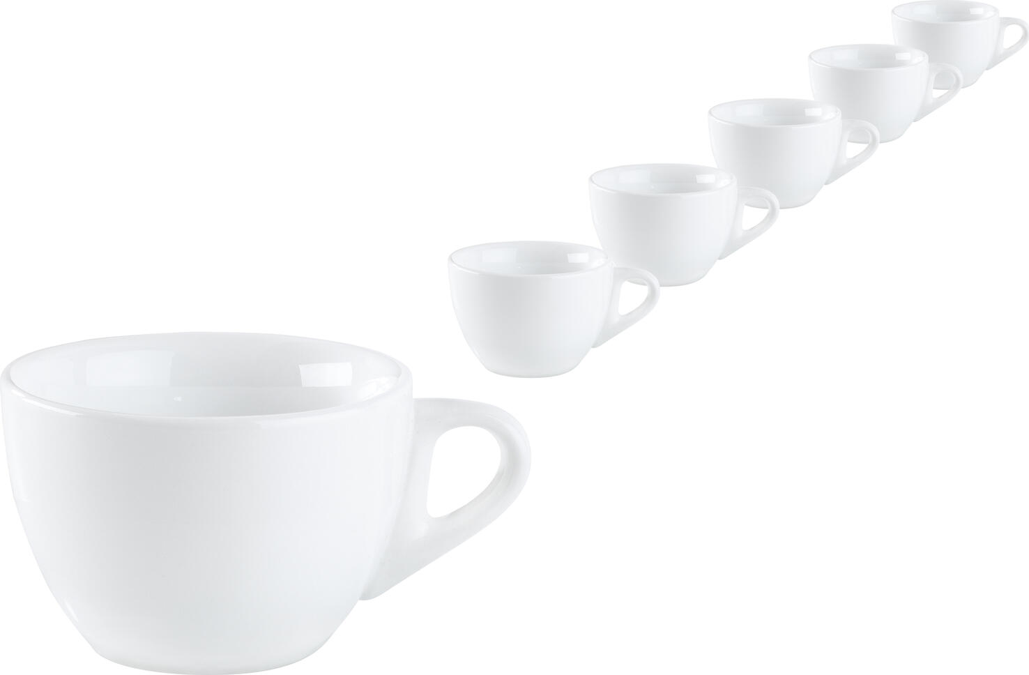 Pulsiva Nissa Coffee Cup Set of 6, White Porcelain, 150 ml, Dishwasher and Microwave Safe, Stackable, 8.5x5.8 cm