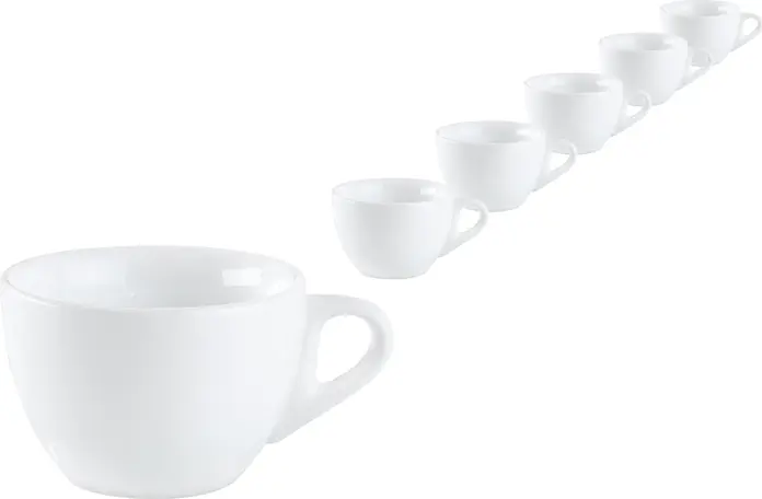 Pulsiva Nissa Coffee Cup Set of 6, White Porcelain, 150 ml, Dishwasher and Microwave Safe, Stackable, 8.5x5.8 cm