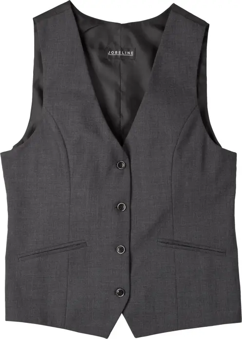 Jobeline Limerick Women's Waistcoat Vest, Size 36, Regular Fit, 55% Polyester 45% Wool, 6-Button Placket, 3 Piped Pockets, Adjustable Back, Anthracite