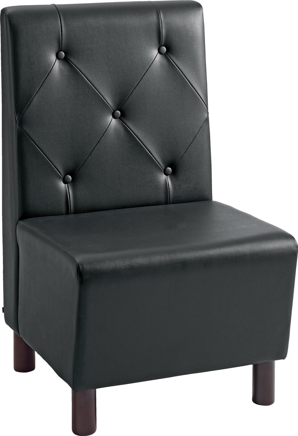 Bancuta tapitata VEGA Lerida, 1 loc, Piele Artificiala Neagra, Cadru Lemn Fag Solid, Finisaj Wenge, Spatar Inalt, 60x62x102 cm