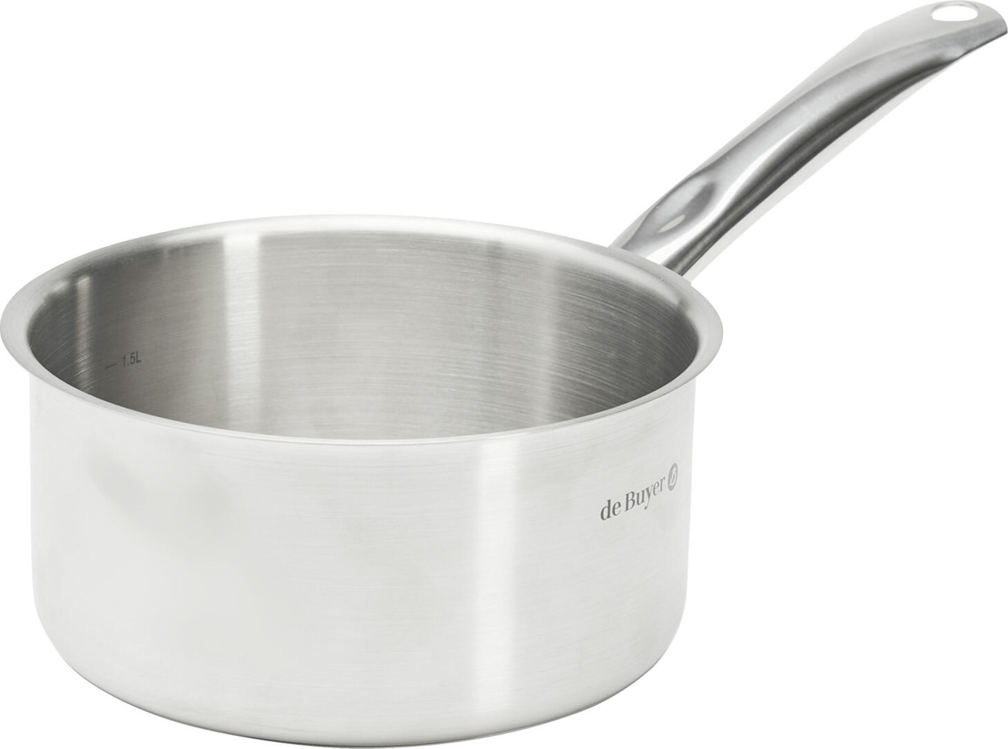 Handle-sided saucepan Prim Appety Stielkasserolle Prim Appety Handle-sided saucepan Prim Appety; 18 cm (Ø); silver Stielkasserolle Prim Appety; 18 cm (Ø); silber The De Buyer Prim Appety handle saucepan is the ideal solution for everyday use in the restaurant, hotel and catering sectors. Made from high-quality stainless steel, it impresses with its durability, hygienic properties and even heat distribution. The robust sandwich base ensures efficient heating on all hob types, including induction. The ergonomic, wide stainless steel tubular handle is spot-welded in several places and allows for safe handling even during periods of high workload in the professional kitchen. The PRIM APPETY saucepan also stands out thanks to its rounded body with no sharp edges – ensuring particularly safe use and easy cleaning. The integrated all-round pouring rim allows for precise, splash-free pouring. Thanks to its functional shape, it is ideal for preparing sauces and stocks, as well as for cooking pasta, rice or vegetables. Key benefits at a glance: * Professional-grade AISI 304 stainless steel * Sandwich base for even heat distribution * All-round pouring rim for clean pouring * Suitable for all hob types, including induction * Satin-brushed finish * Smooth, hygienic interior surface * Dishwasher-safe * Professional, robust and durable * Ideal for sauces, soups and small quantities With the Prim Appety range, De Buyer offers reliable professional cookware for modern HORECA establishments. Die De Buyer Prim Appety Stielkasserolle ist die ideale Lösung für den täglichen Einsatz in Gastronomie, Hotellerie und Catering. Gefertigt aus hochwertigem Edelstahl überzeugt sie durch Langlebigkeit, hygienische Eigenschaften und eine gleichmäßige Wärmeverteilung. Der starke Sandwichboden sorgt für effizientes Erhitzen auf allen Herdarten inklusive Induktion. Der ergonomische, breite Edelstahl-Rohrgriff ist mehrfach punktgeschweißt und ermöglicht sicheres Handling auch bei hoher Auslastung in der Profi-Küche. Die PRIM APPETY Kasserolle überzeugt zudem durch ihren gerundeten Körper ohne scharfe Kanten – für besonders sicheres Arbeiten und eine einfache Reinigung. Der integrierte Rundum-Ausgießrand ermöglicht präzises und spritzfreies Umfüllen. Durch ihre funktionale Form eignet sie sich ideal für die Zubereitung von Saucen und Brühen sowie zum Kochen von Nudeln, Reis oder Gemüse. Vorteile im Überblick: * Edelstahl AISI 304 in Profiqualität * Sandwichboden für gleichmäßige Wärmeverteilung * Rundum-Ausgießrand für sauberes Umfüllen * Für alle Herdarten inklusive Induktion geeignet * Satiniertes Bürstenfinish * Glatte, hygienische Innenoberfläche * Spülmaschinenfest * Professionell, robust und langlebig * Ideal für Saucen, Suppen und kleine Mengen Mit der Prim Appety Serie bietet De Buyer zuverlässiges Profi-Kochgeschirr für moderne HORECA-Betriebe.