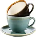 Pulsiva Glaze 2.0 Coffee Cup Set of 6, 200 ml Glazed Porcelain Cups with Decorative Rim, Dishwasher Safe, Blue