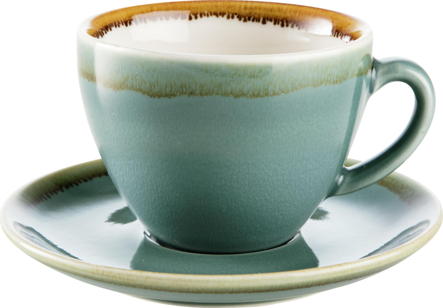 Pulsiva Glaze 2.0 Coffee Cup Set of 6, 200 ml Glazed Porcelain Cups with Decorative Rim, Dishwasher Safe, Blue