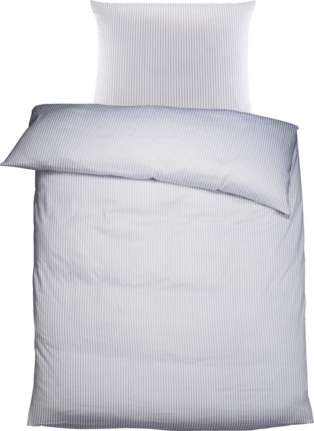 Pulsiva Louisville Bedding Set, 100% Cotton Satin 207 TC, 135x200 cm Duvet Cover and 80x80 cm Pillowcase, White/Grey Stripe, Hotel Fastener, Set of 2