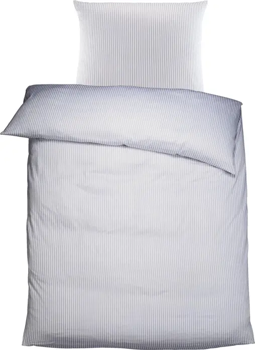 Pulsiva Louisville Bedding Set, 100% Cotton Satin 207 TC, 135x200 cm Duvet Cover and 80x80 cm Pillowcase, White/Grey Stripe, Hotel Fastener, Set of 2