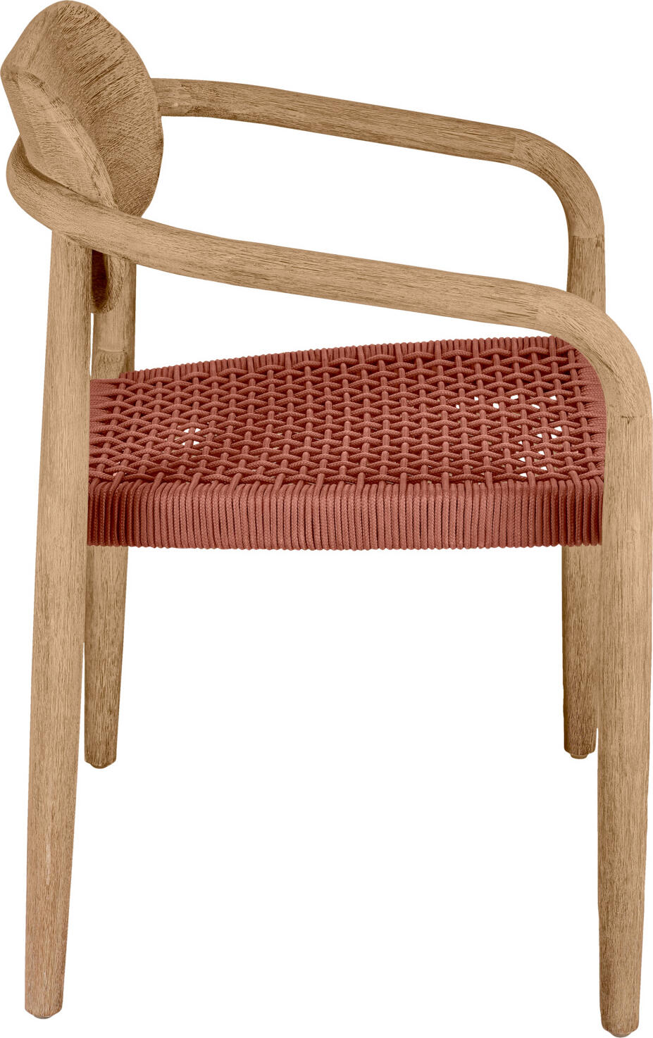 VEGA Mando Outdoor Chair Set of 2, Eucalyptus Wood Frame, Rope Wickerwork, Terracotta, 56.5x50x76 cm, Weatherproof, UV-resistant, Stackable
