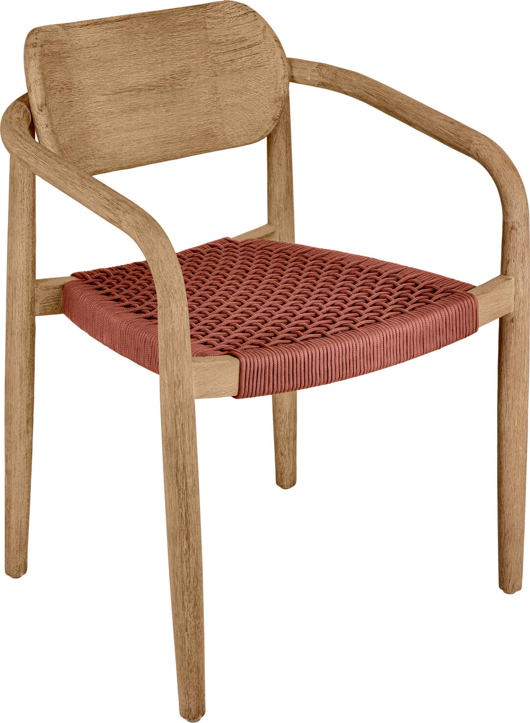 VEGA Mando Outdoor Chair Set of 2, Eucalyptus Wood Frame, Rope Wickerwork, Terracotta, 56.5x50x76 cm, Weatherproof, UV-resistant, Stackable