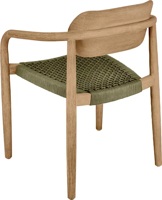 Set de 2 scaune de exterior VEGA Mando, cadru din lemn de eucalipt, impletituri din sfoara maslin, rezistente la UV, stivuibile, 56.5x50x76 cm