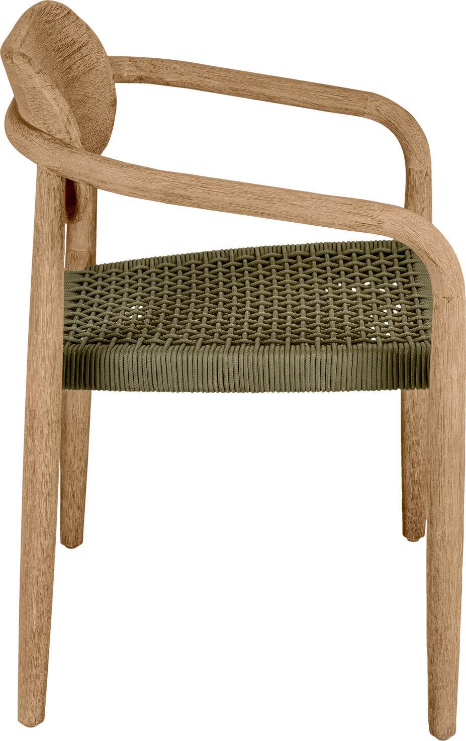 Set de 2 scaune de exterior VEGA Mando, cadru din lemn de eucalipt, impletituri din sfoara maslin, rezistente la UV, stivuibile, 56.5x50x76 cm