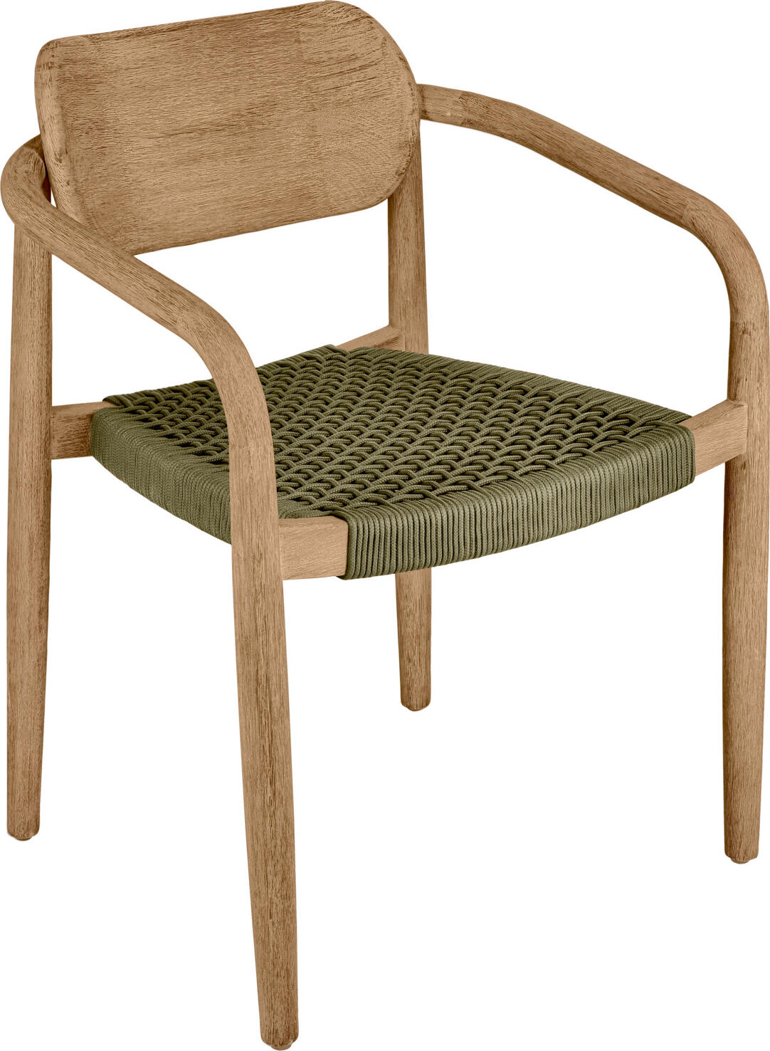 Set de 2 scaune de exterior VEGA Mando, cadru din lemn de eucalipt, impletituri din sfoara maslin, rezistente la UV, stivuibile, 56.5x50x76 cm