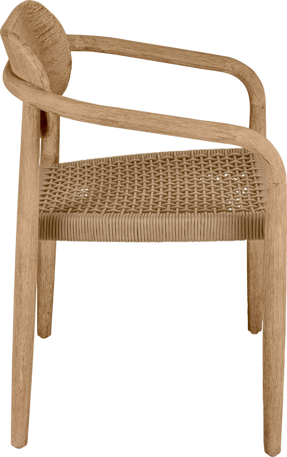 VEGA Mando Outdoor Chair Set of 2, Eucalyptus Wood Frame, Beige Rope Wickerwork, UV-Resistant, Stackable, 56.5x50x76 cm