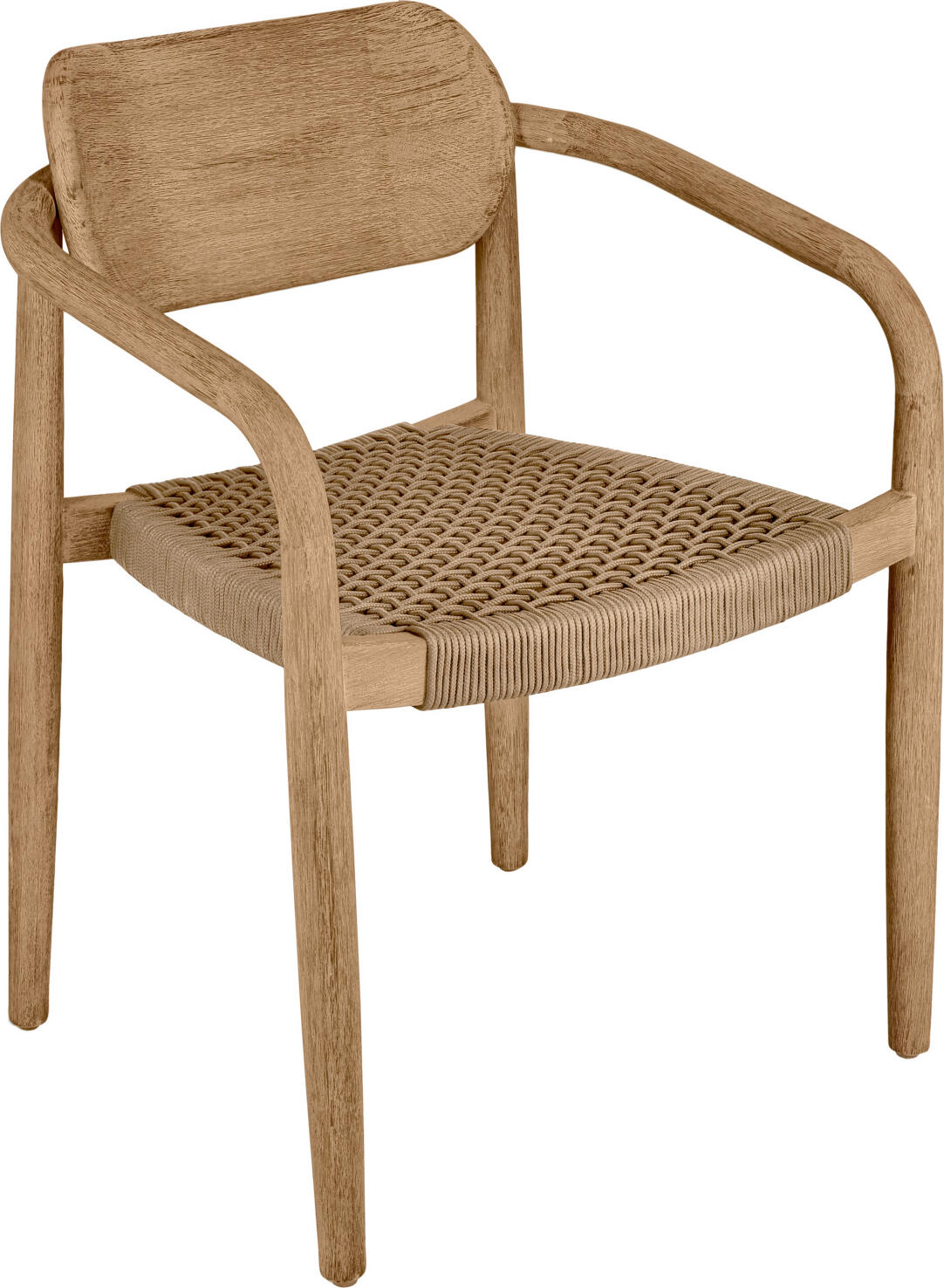 VEGA Mando Outdoor Chair Set of 2, Eucalyptus Wood Frame, Beige Rope Wickerwork, UV-Resistant, Stackable, 56.5x50x76 cm