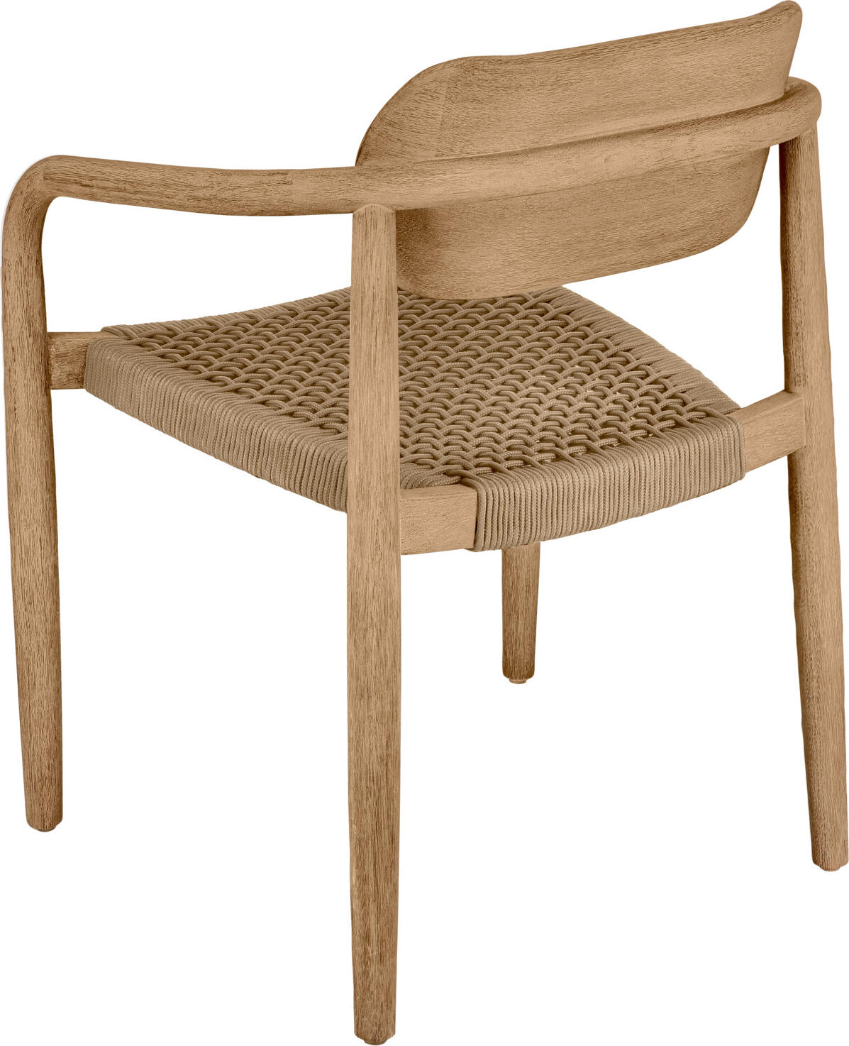 VEGA Mando Outdoor Chair Set of 2, Eucalyptus Wood Frame, Beige Rope Wickerwork, UV-Resistant, Stackable, 56.5x50x76 cm
