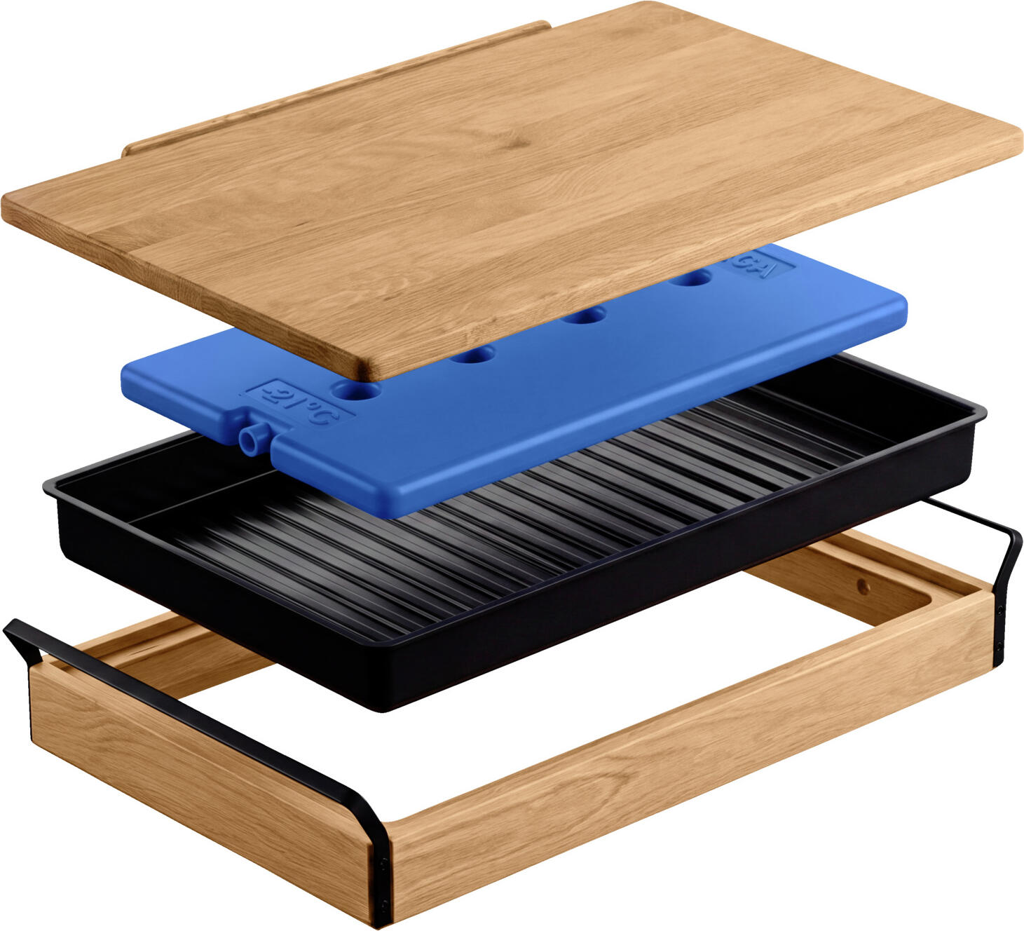 VEGA Esino Buffet Chilled Tray Set of 4 Pieces GN 1/1 Oak Wood and Plastic Rectangular 61.9 x 38.6 x 10.9 cm
