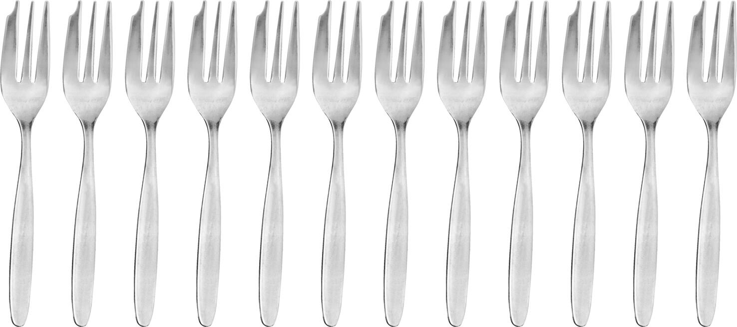 Set de 12 piese Furculite pentru tort Pulsiva Basic, Otel Inoxidabil 18/0, Rezistente la rugină, Polite Mate, 14.5 cm, Argintii, pentru Catering
