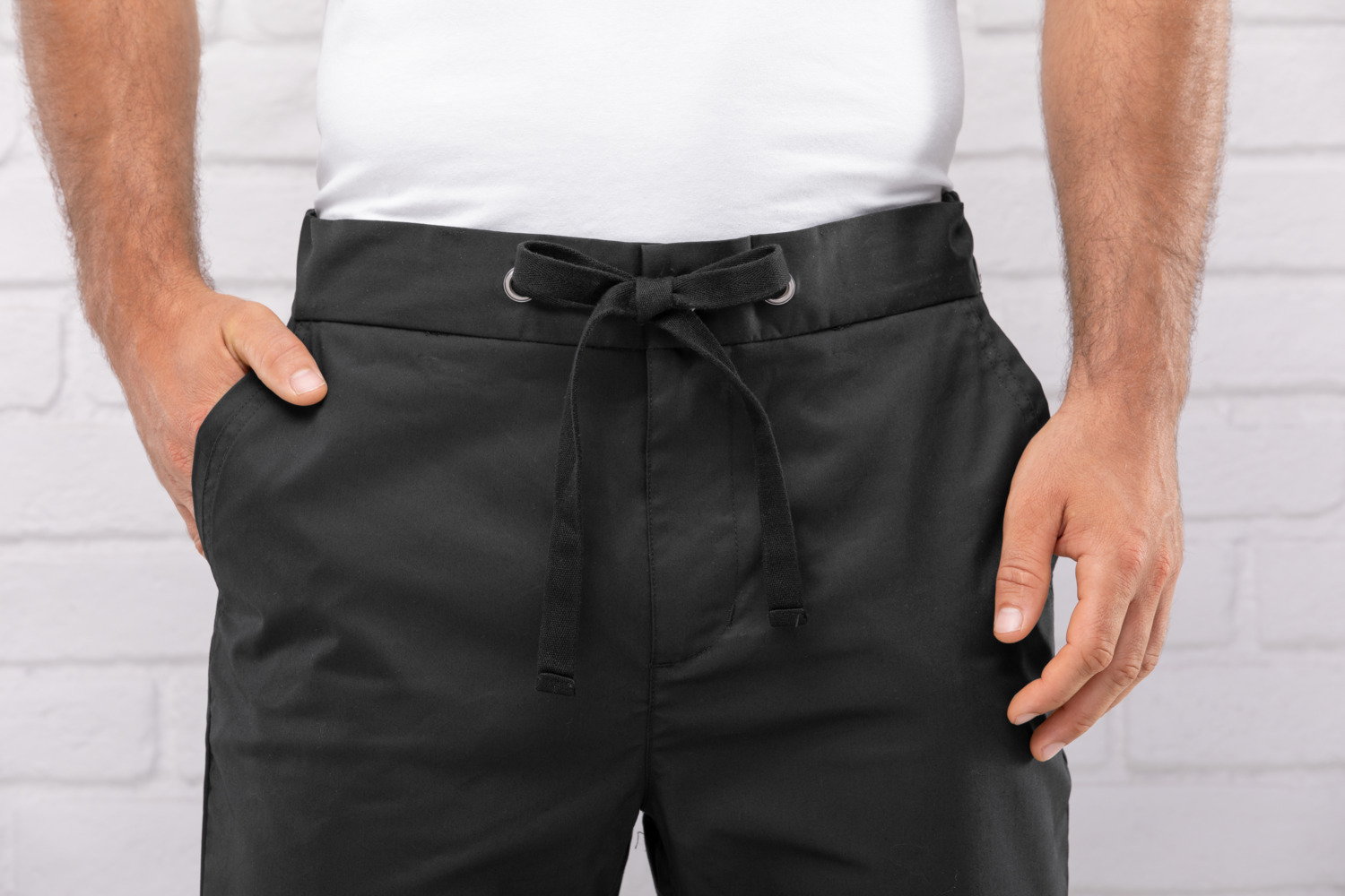 Jobeline Move Men's Chef Trousers, Breathable Cotton-Polyester Blend, Stretch Waistband with Drawstring, Tapered Leg, Black, Size 64