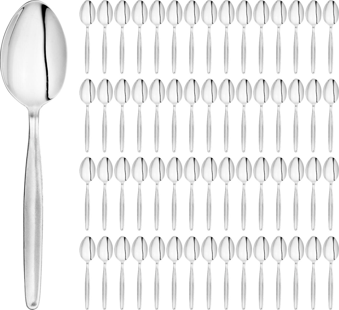 Pulsiva Basic Coffee Spoons, 18/0 Chrome-Stainless Steel, Rustproof, Matt Polished, Silver, 13.7 cm, Set of 60 Pieces