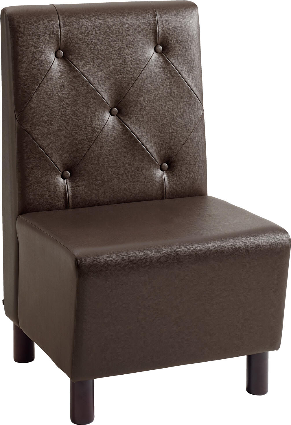 VEGA LUSINI Solutions GmbH Upholstered bench Lerida imitation leather, 1-seater Polsterbank Lerida Kunstleder, 1-Sitzer Upholstered bench Lerida imitation leather, 1-seater; 60x62x102 cm (WxDxH); brown Polsterbank Lerida Kunstleder, 1-Sitzer; 60x62x102 cm (BxTxH); braun Modern upholstered bench made of solid stained beech wood with imitation leather upholstery. High backrest and full upholstery ensure pleasant seating comfort. Easy-care, abrasion-resistant and fire-retardant cover. Can be linked with other elements using linking fittings - please order separately (SKU 10093926). Only suitable for indoor use. Supplied partially assembled - simply screw on the legs. Please order matching corner element separately. Moderne Polsterbank aus massivem gebeiztem Buchenholz mit Kunstlederbezug. Hohe Rückenlehne und Vollpolsterung sorgen für angenehmen Sitzkomfort. Pflegeleicht, abriebfest und feuerhemmender Bezug. Verkettung mit anderen Elementen durch Verkettungsbeschlag - bitte separat bestellen (Artikelnummer: 10093926). Nur für den Innenbereich geeignet. Lieferung erfolgt teilmontiert - Beine einfach anschrauben. Passendes Eckelement gleich dazu bestellen.
