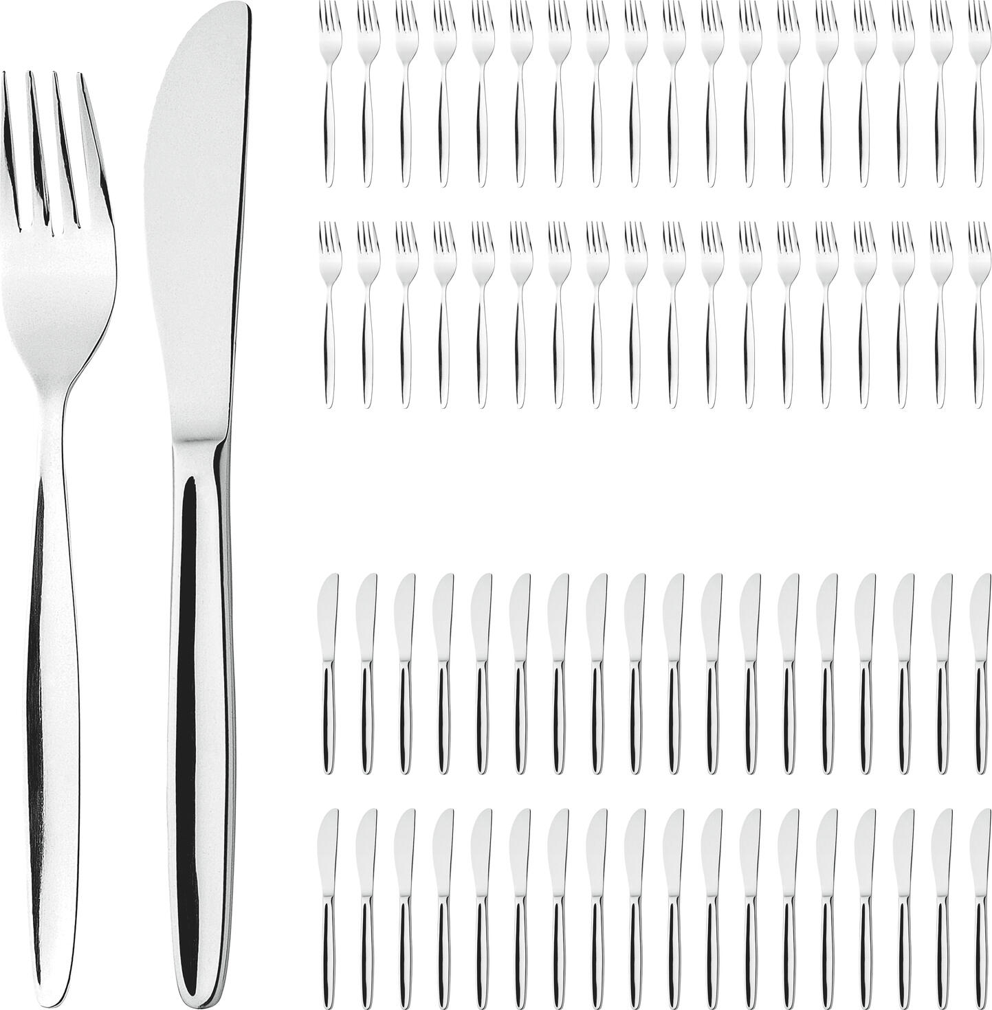 Set Tacamuri Pulsiva Palermo de 72 Piese, 36 Furculite 19.3cm si 36 Cutite 20.9cm, Otel Inoxidabil 18/0 si 13/0, Finisare Oglinda, Profesional