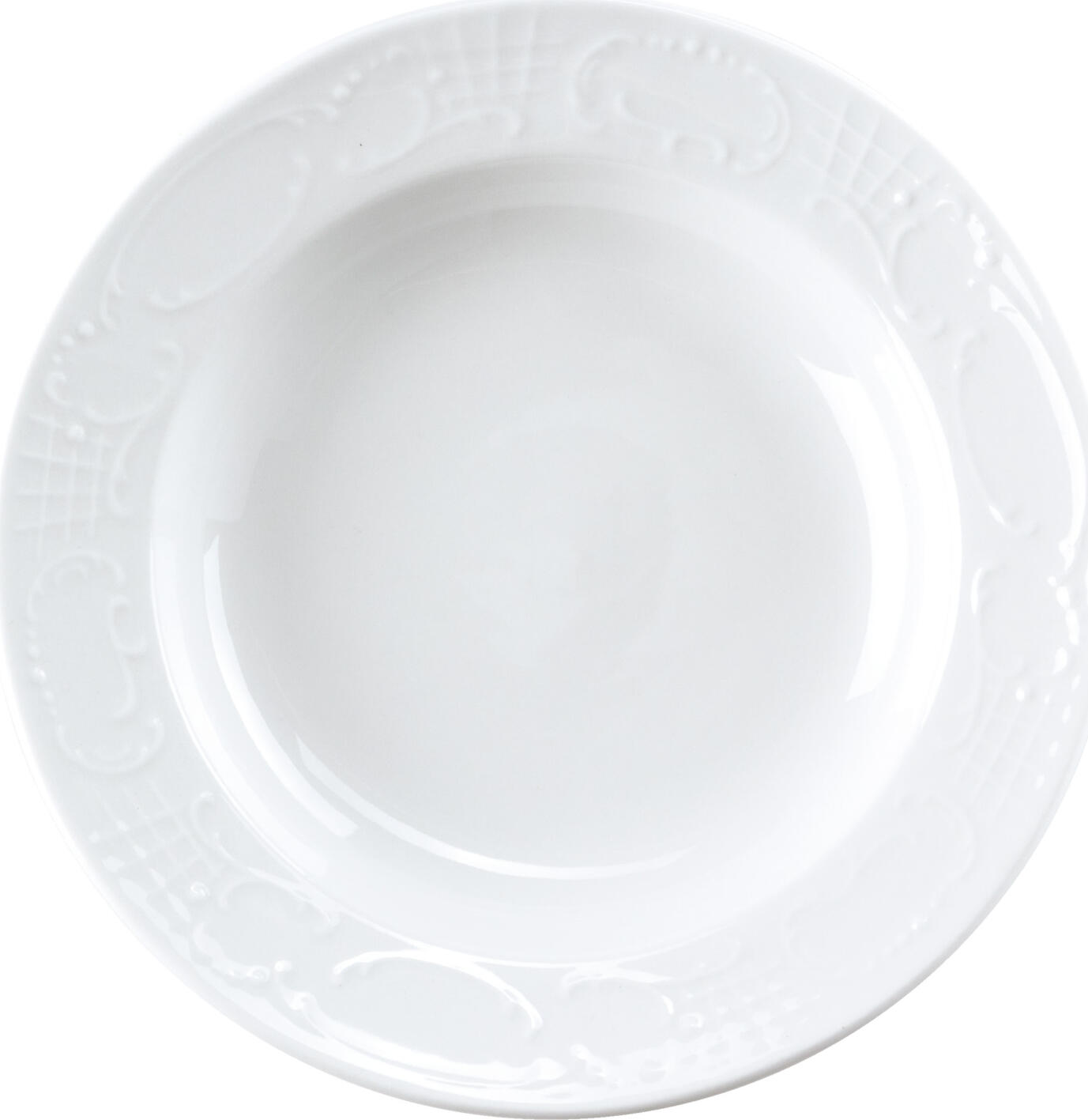 Pulsiva Sinfonie Deep Plate Set of 6, White Porcelain, 22 cm Diameter, 285 ml Volume, Elegant Relief Rim, Dishwasher and Microwave Safe