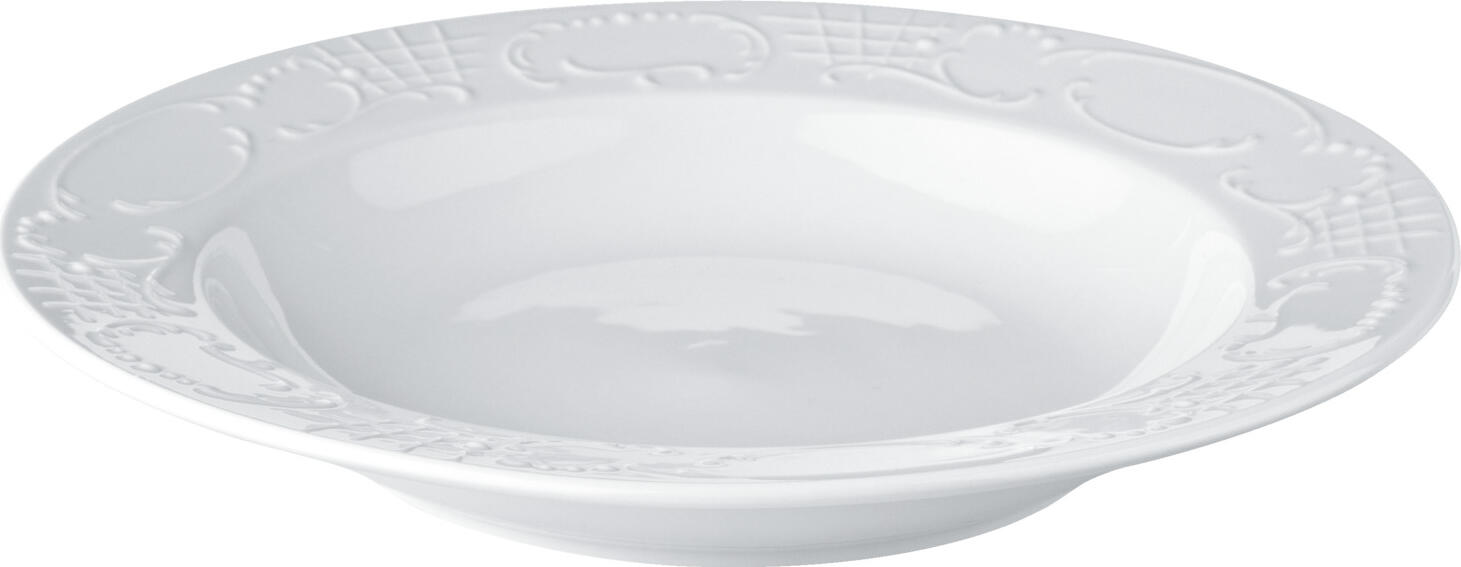 Pulsiva Sinfonie Deep Plate Set of 6, White Porcelain, 22 cm Diameter, 285 ml Volume, Elegant Relief Rim, Dishwasher and Microwave Safe