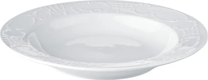 Pulsiva Sinfonie Deep Plate Set of 6, White Porcelain, 22 cm Diameter, 285 ml Volume, Elegant Relief Rim, Dishwasher and Microwave Safe