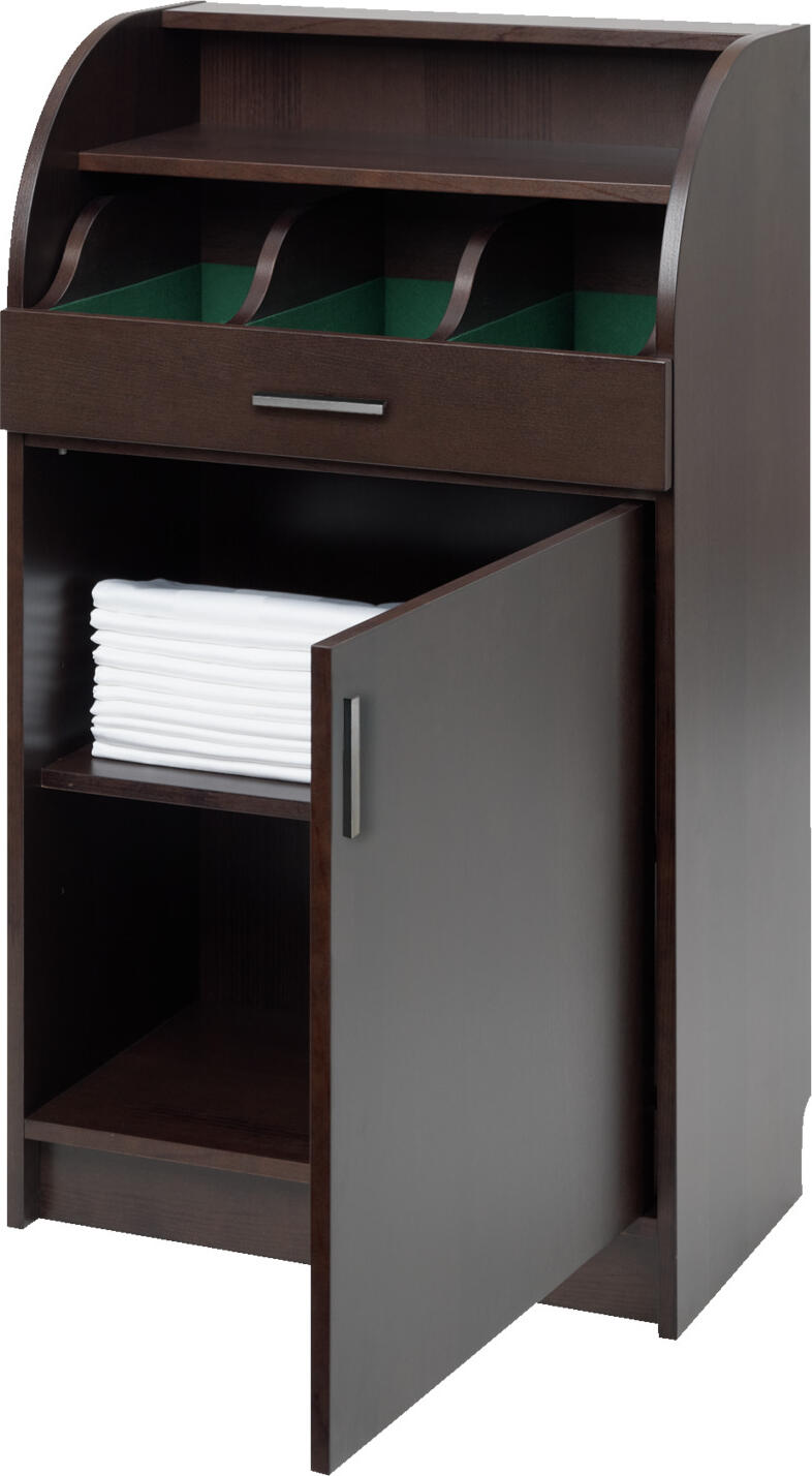 Dulap pentru tacuri VEGA Aldeno Narrow, Panouri din Lemn Melaminat, Maro, 62x38x105 cm, cu Sertar si Raft Reglabil, Asamblat