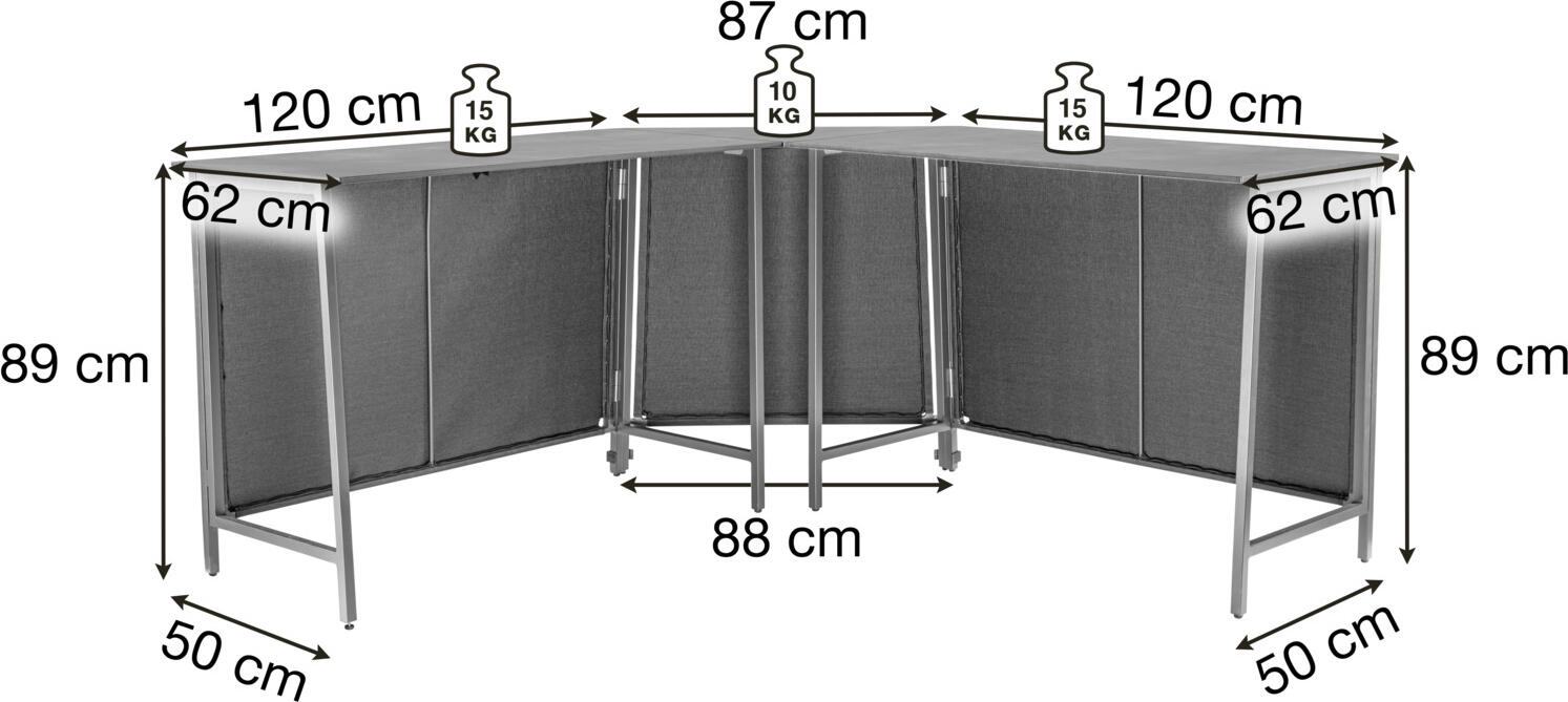 VEGA Baruba Outdoor Table Corner Element, HPL Oak Natural Top, Anthracite Powder-Coated Aluminum Base, 87x43x89 cm, Weatherproof, Foldable
