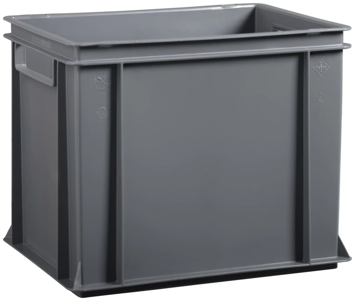 PULSIVA LUSINI Solutions GmbH Polypropylene Transport Box for Dishes, 30 L, 40 x 30 x 32 cm, Stackable with Handle Openings, -40 to +95 °C, Without Lid