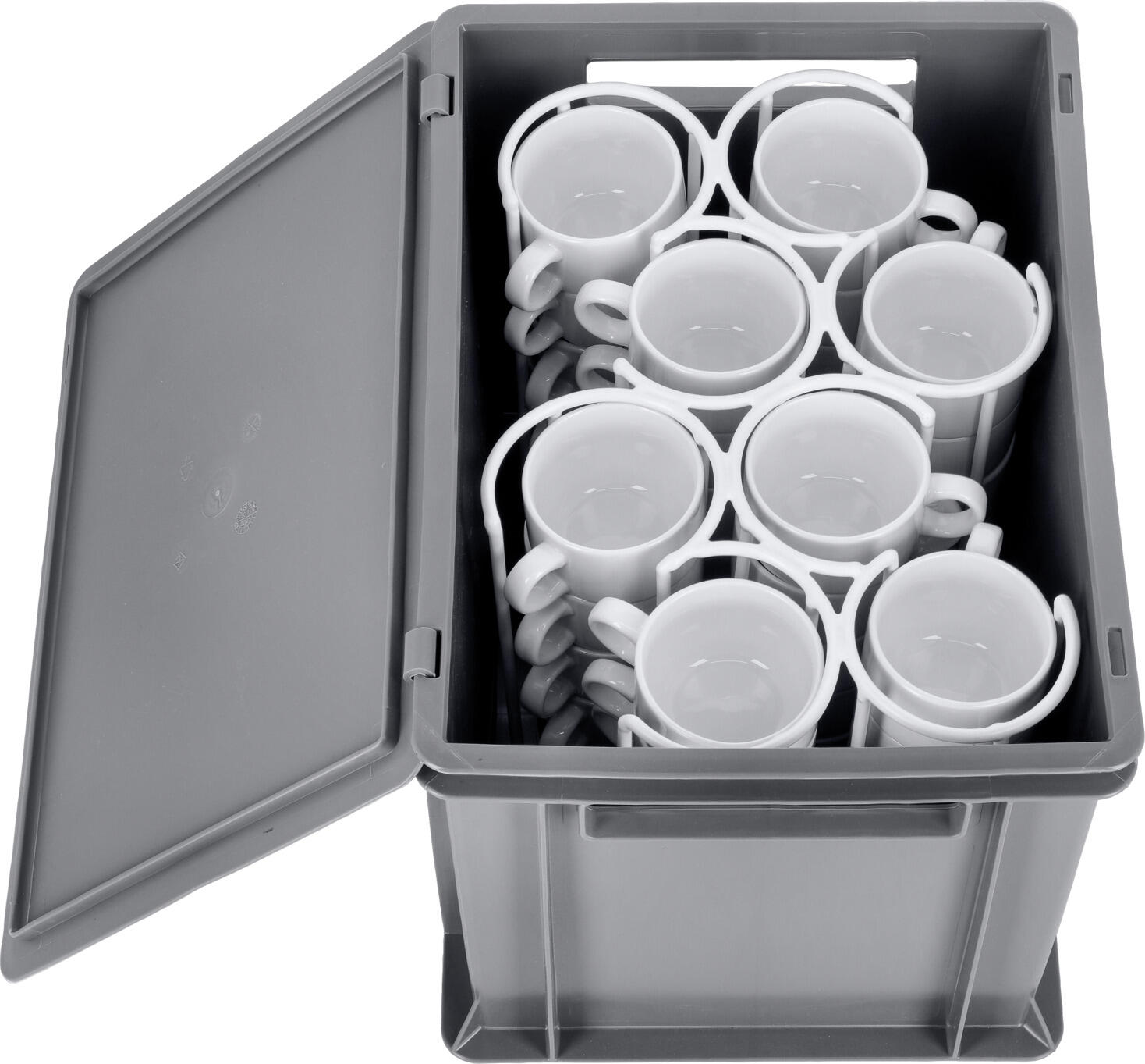 PULSIVA LUSINI Solutions GmbH Polypropylene Transport Box for Dishes, 30 L, 40 x 30 x 32 cm, Stackable with Handle Openings, -40 to +95 °C, Without Lid