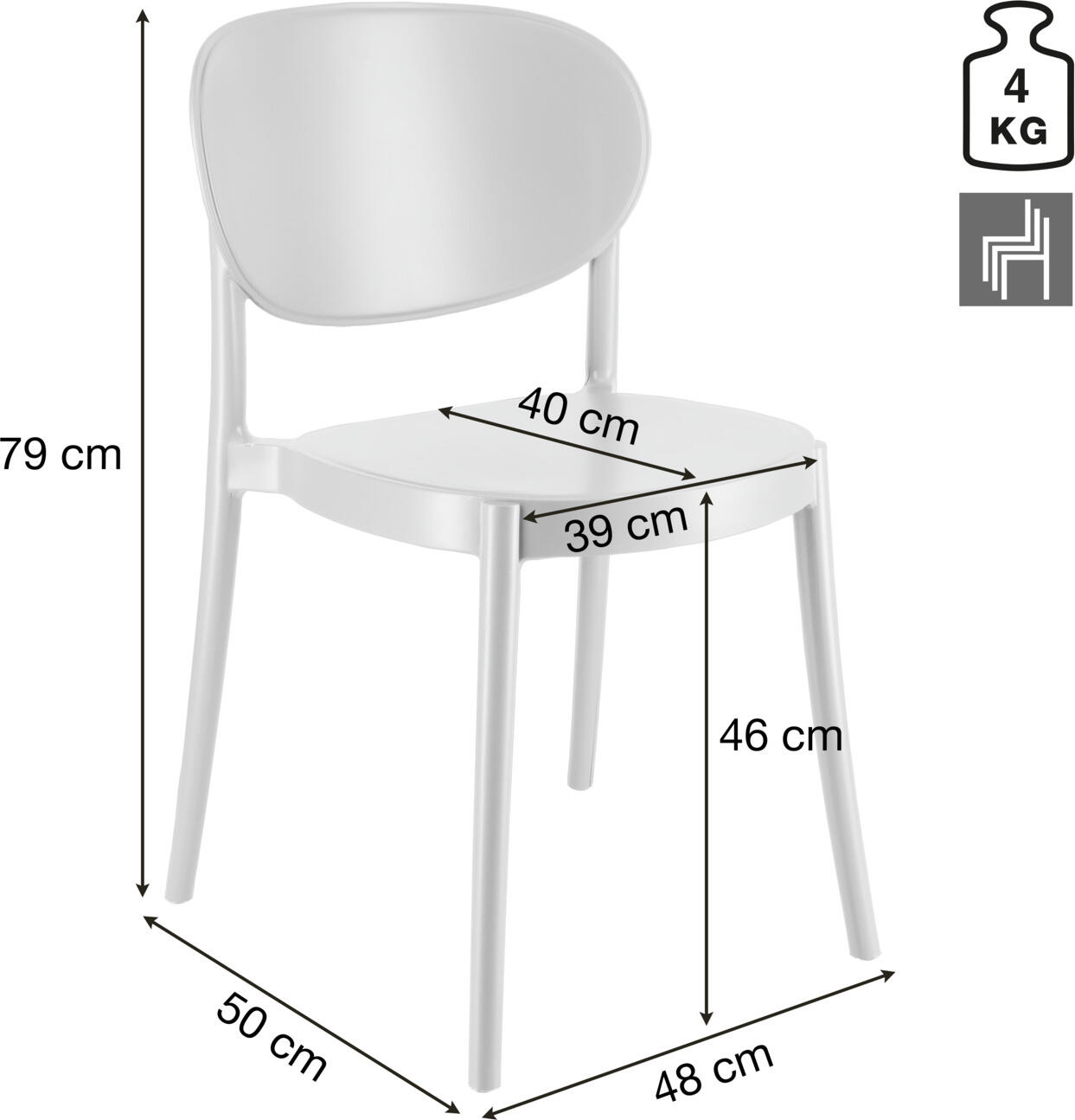 PULSIVA Neo Plastic Chair Set of 2, Glass Fibre-Reinforced Polypropylene, Stackable, UV-Resistant, Weatherproof, Anthracite, 48x50x79 cm