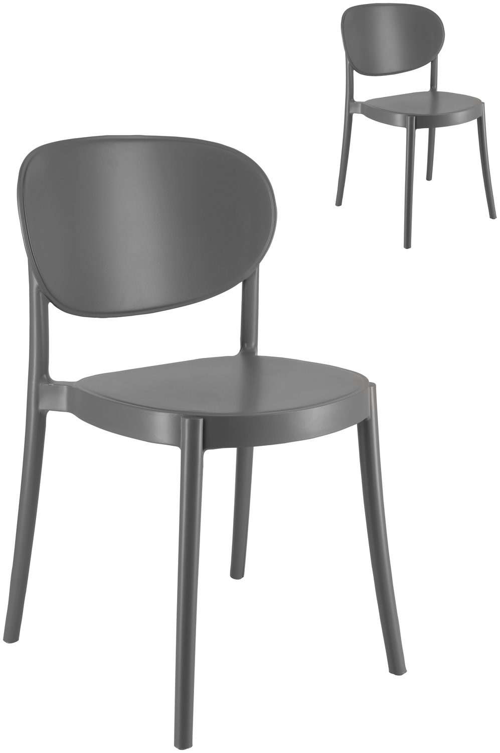 PULSIVA Neo Plastic Chair Set of 2, Glass Fibre-Reinforced Polypropylene, Stackable, UV-Resistant, Weatherproof, Anthracite, 48x50x79 cm