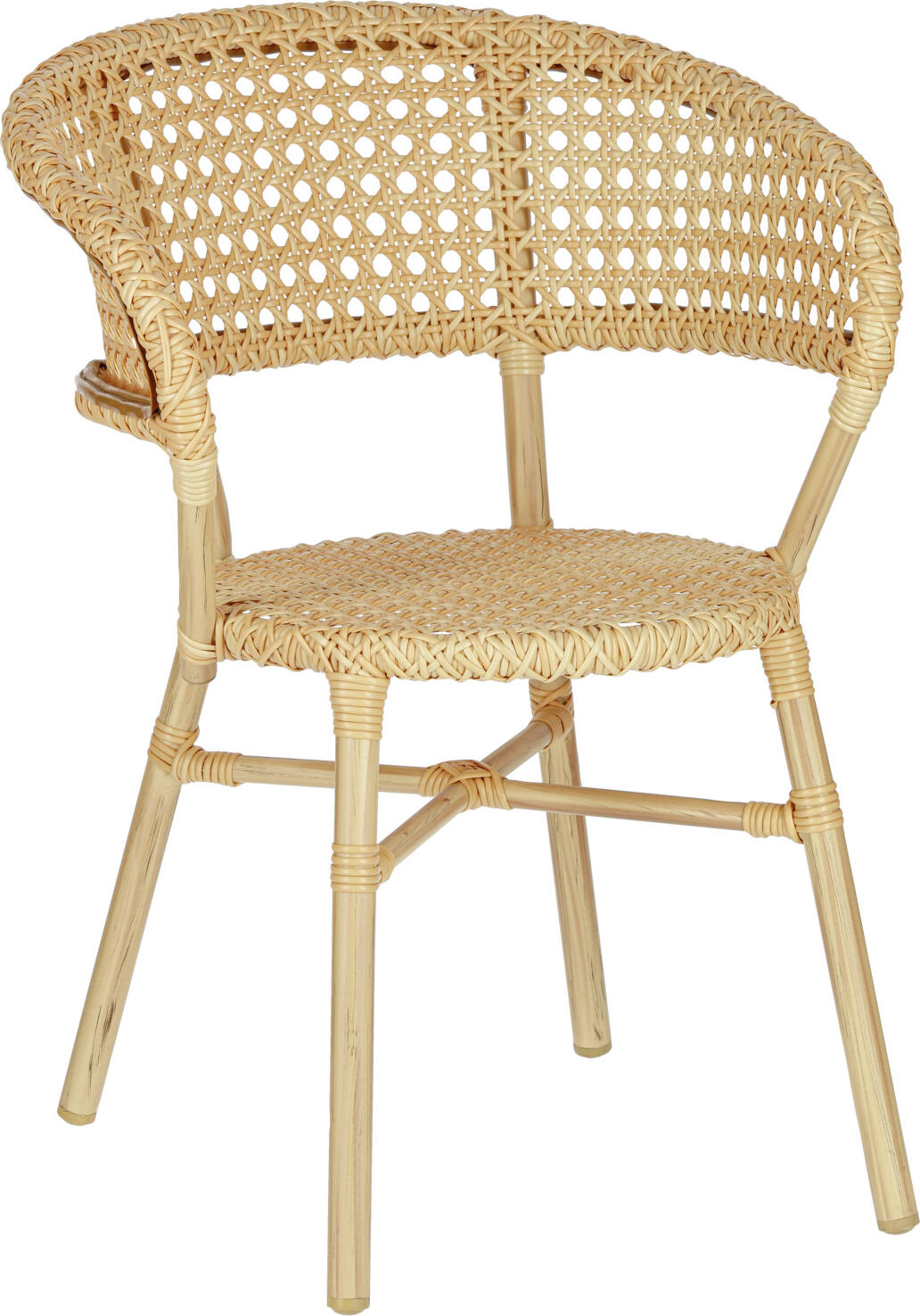 VEGA Gussago Outdoor Wicker Chairs, Set of 2, Powder-coated Aluminum Frame Wood Look, Polyethylene, Natural Beige, Stackable, 57x60x78 cm