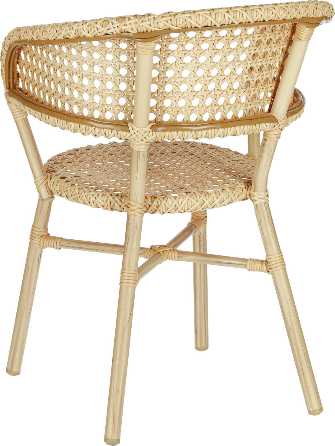 VEGA Gussago Outdoor Wicker Chairs, Set of 2, Powder-coated Aluminum Frame Wood Look, Polyethylene, Natural Beige, Stackable, 57x60x78 cm